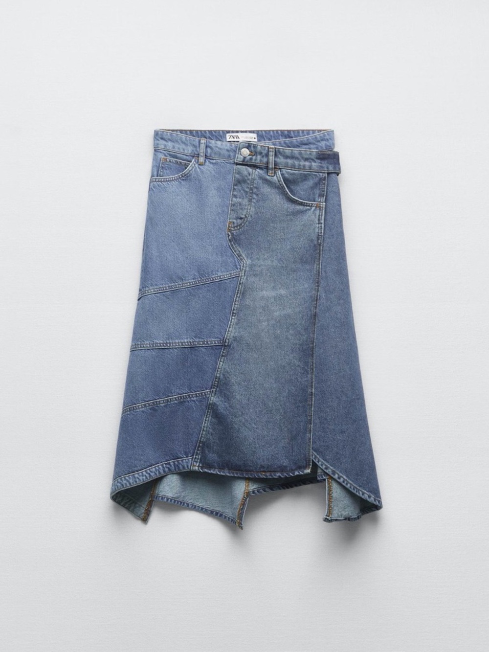 Zara Asymmetrical Denim Wrap Skirt - Blue